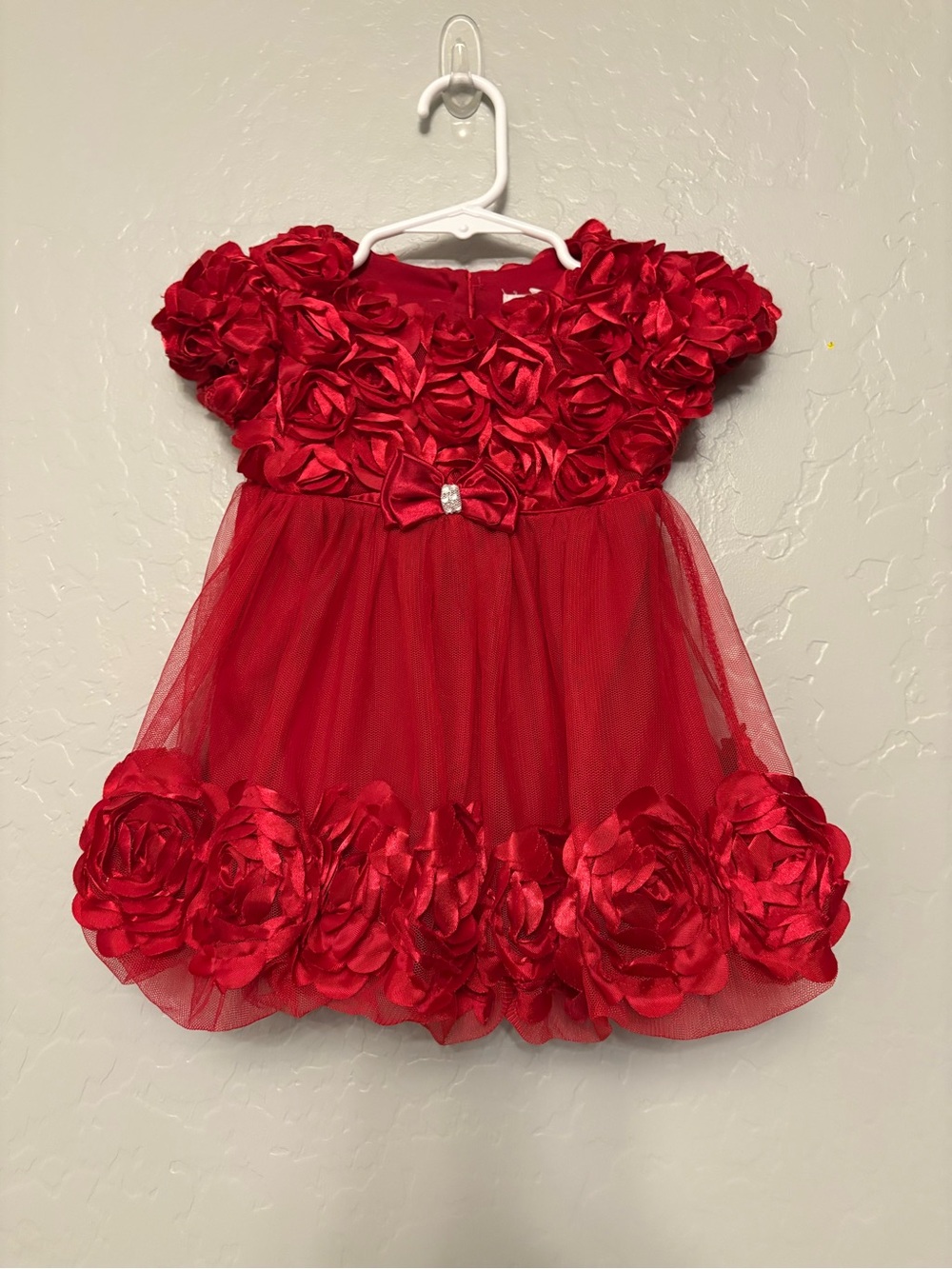 Nanette Baby red satin feel tulle dress with rosettes 12 months